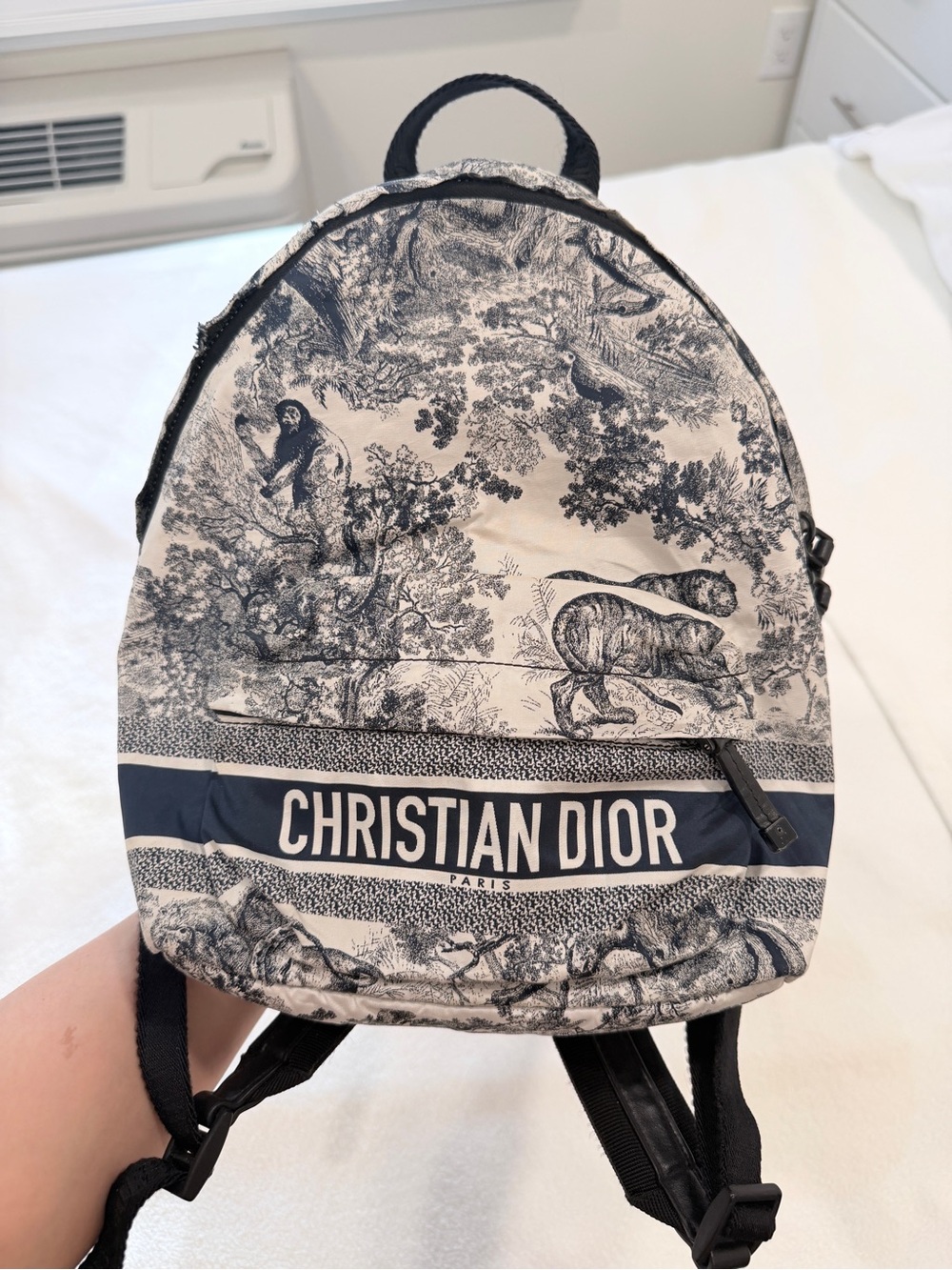 Christian Dior Mini Backpack Blue White Toile de Jouy Canvas Logo Bag Authentic